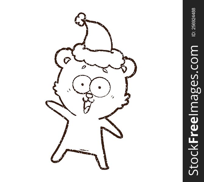 Christmas Teddy Charcoal Drawing