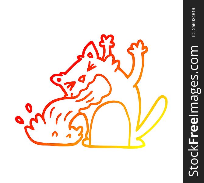 warm gradient line drawing of a cartoon cat being sick