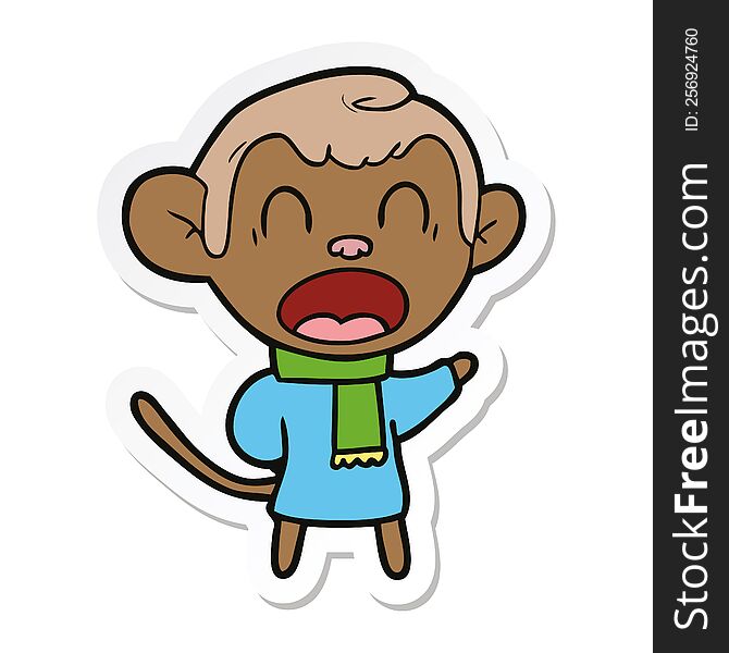 sticker of a shouting cartoon monkey wearing scarf