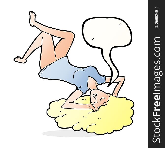 cartoon woman lying on floor with speech bubble