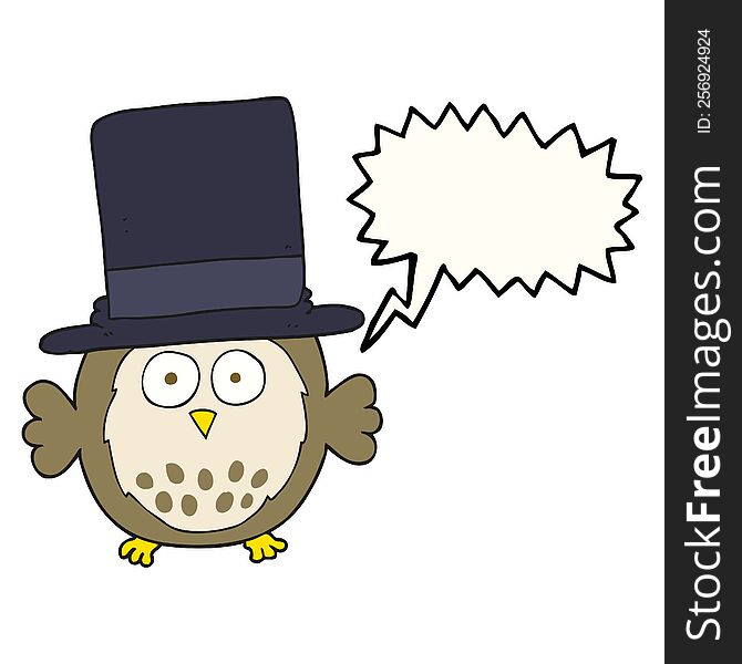 Speech Bubble Cartoon Owl Wearing Top Hat