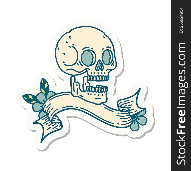 Tattoo Sticker With Banner Of A Skull