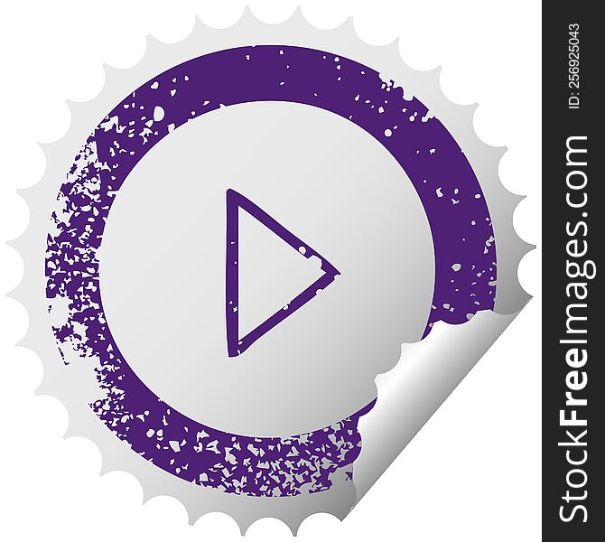 Distressed Circular Peeling Sticker Symbol Play Button
