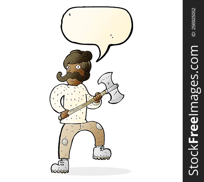 cartoon man with axe with speech bubble