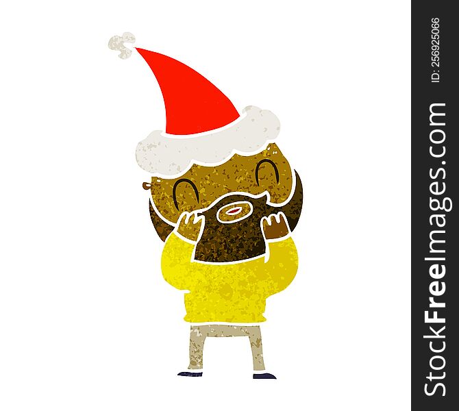 Retro Cartoon Of A Bearded Man Wearing Santa Hat