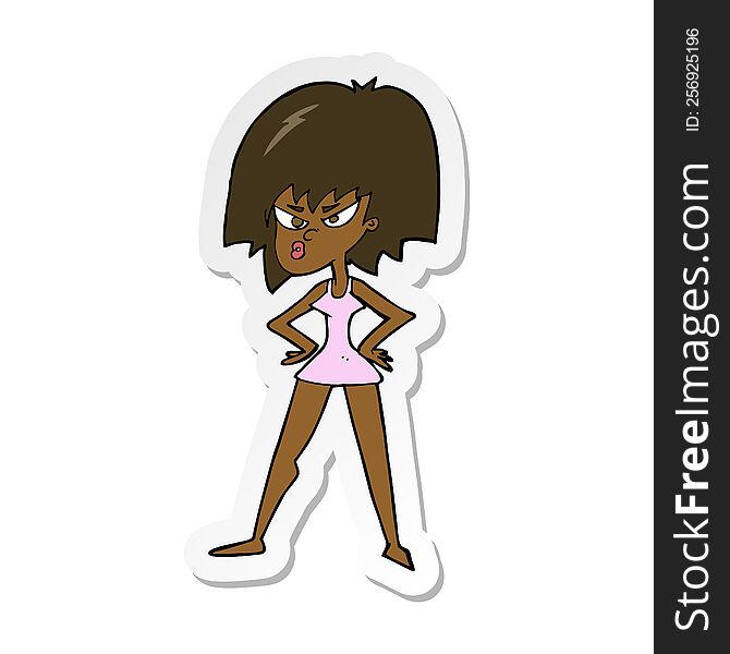 Sticker Of A Cartoon Angry Woman In Dress