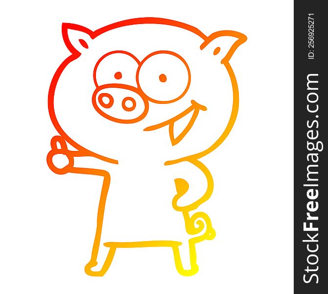 Warm Gradient Line Drawing Cheerful Pig Cartoon