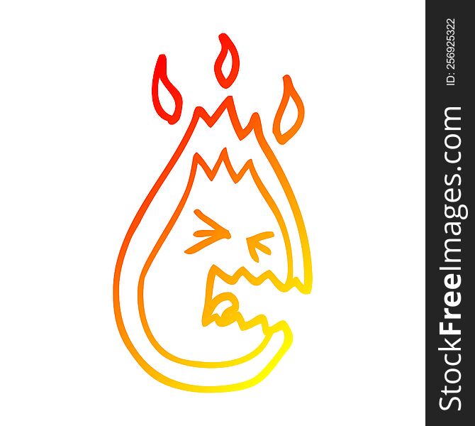 warm gradient line drawing of a cartoon hot angry flame