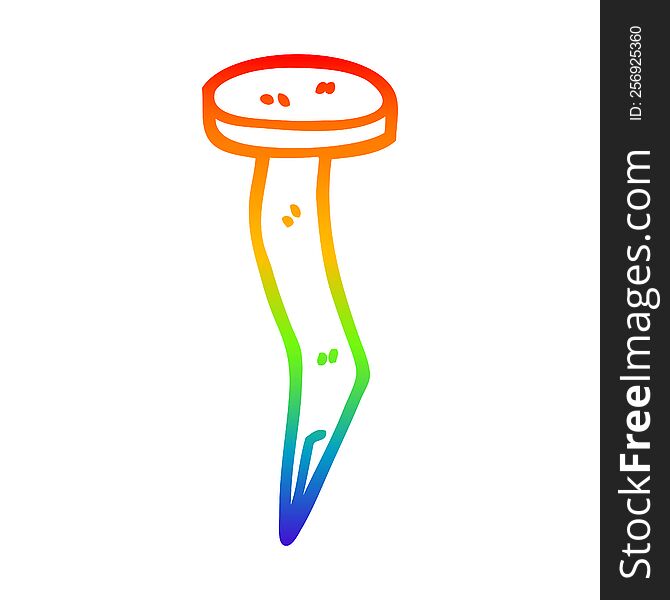 rainbow gradient line drawing of a cartoon brass nail