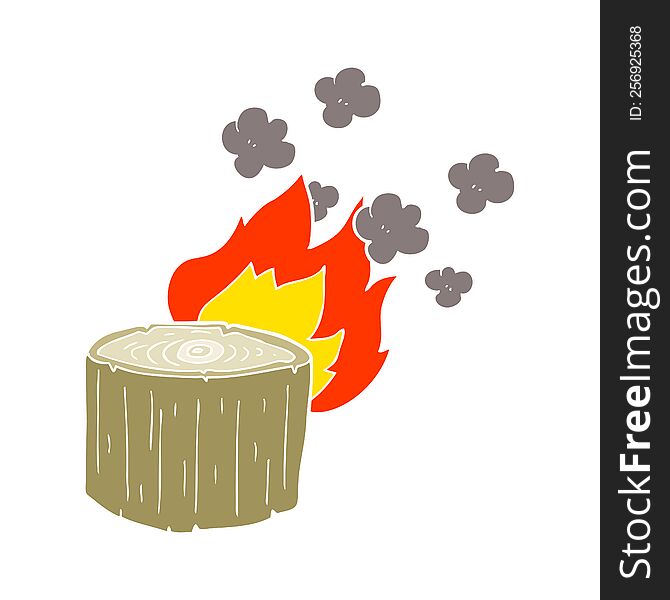 Flat Color Illustration Of A Cartoon Burning Log