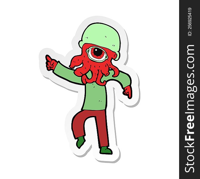 Sticker Of A Cartoon Alien Man Dancing