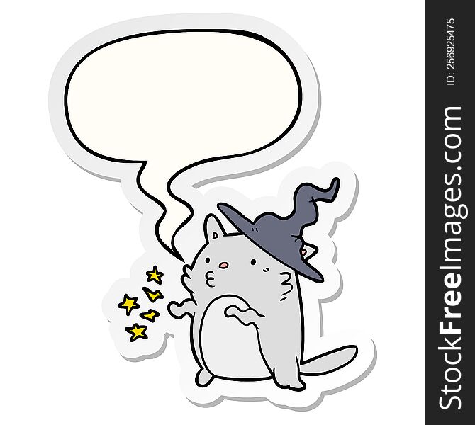 Magical Amazing Cartoon Cat Wizard And Speech Bubble Sticker