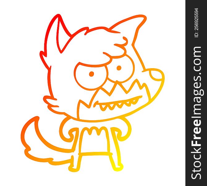 warm gradient line drawing of a cartoon grinning fox