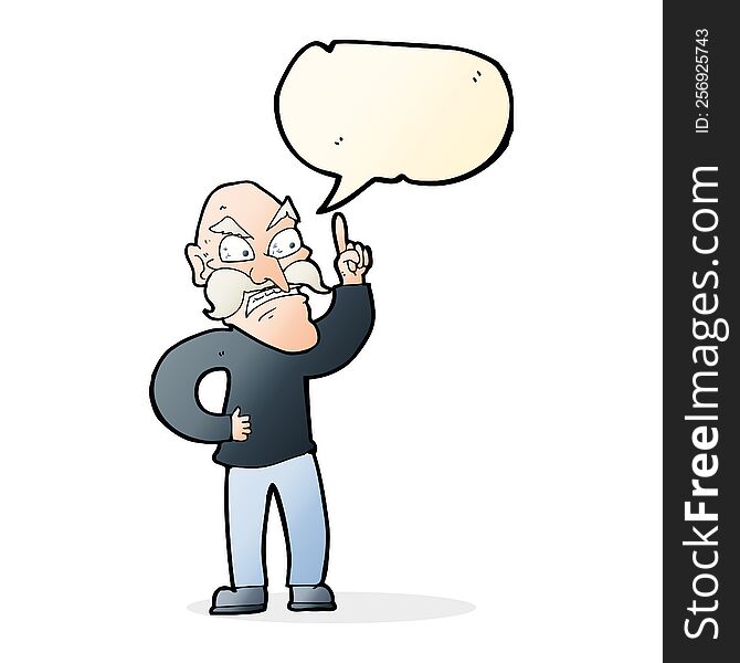 cartoon old man laying down rules with speech bubble