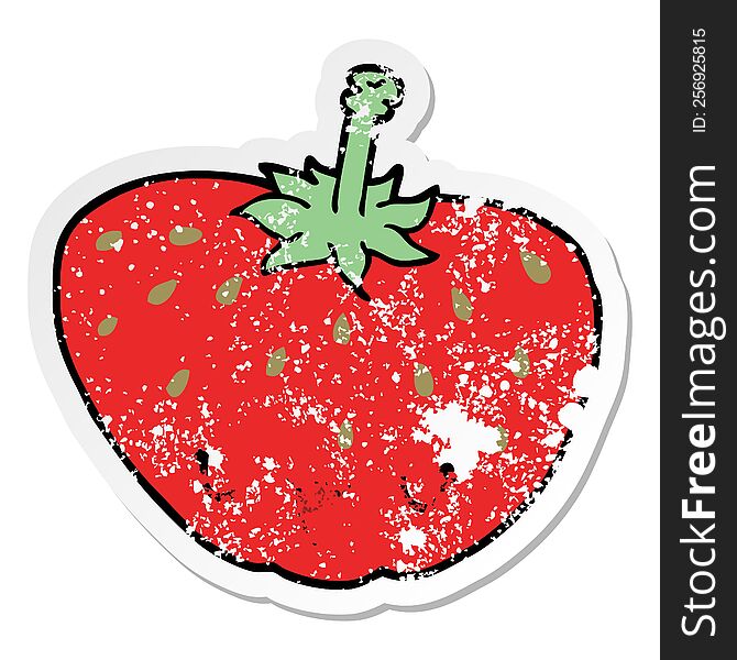 distressed sticker of a cartoon strawberry