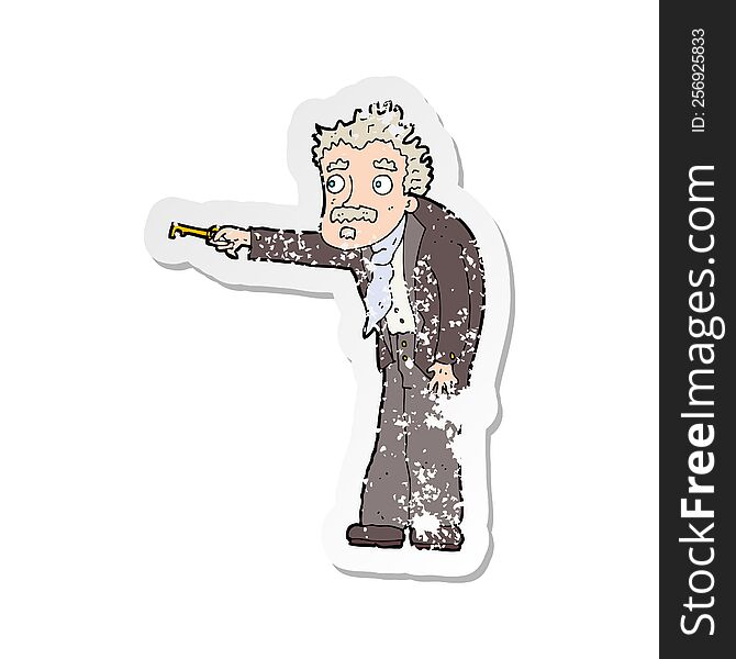 Retro Distressed Sticker Of A Cartoon Man Trembling With Key Unlocking