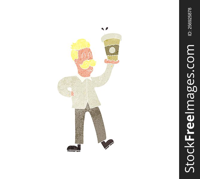 Retro Cartoon Man With Coffee Cups