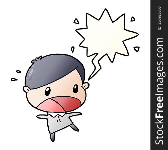 cute cartoon shocked man with speech bubble in smooth gradient style