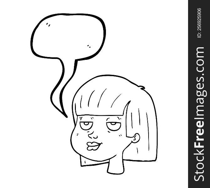 freehand drawn speech bubble cartoon female face