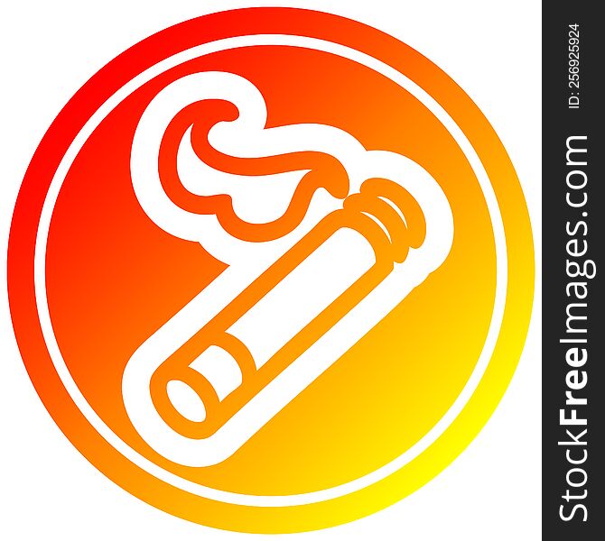 lit cigarette circular icon with warm gradient finish. lit cigarette circular icon with warm gradient finish