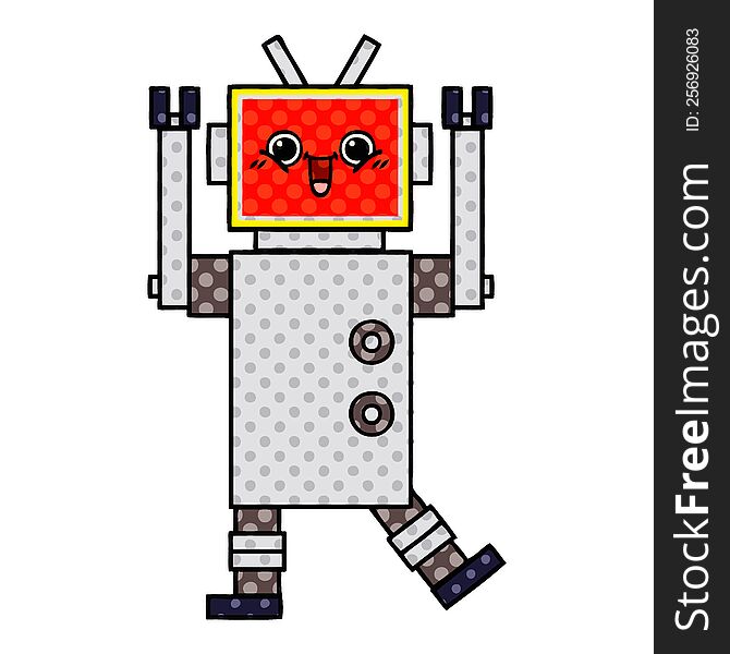 comic book style cartoon of a happy robot