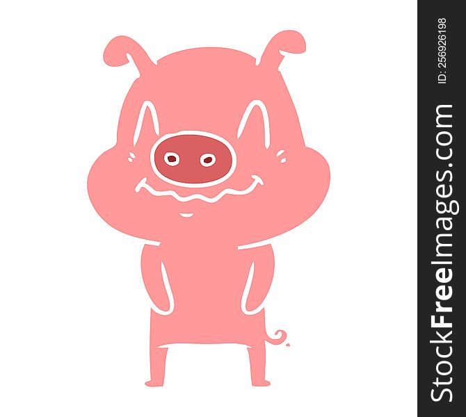 Nervous Flat Color Style Cartoon Pig