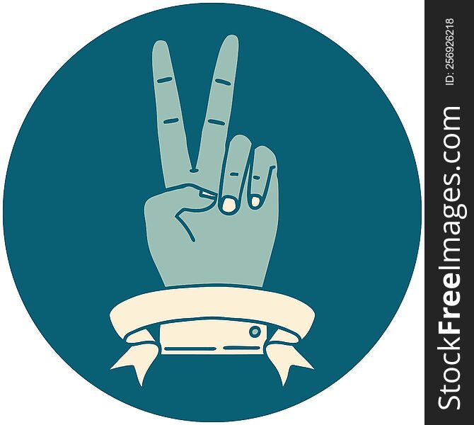 peace two finger hand gesture with banner illustration