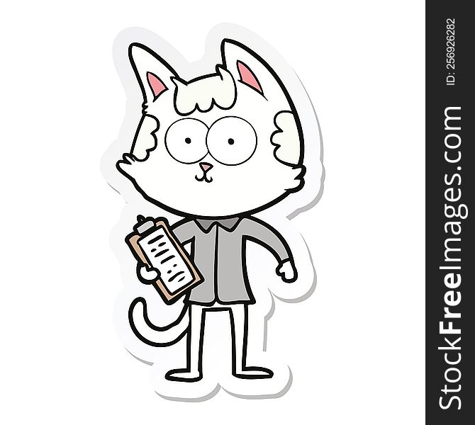 sticker of a happy cartoon salesman cat