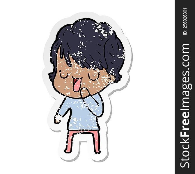 distressed sticker of a cartoon woman talking