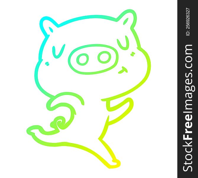 Cold Gradient Line Drawing Cartoon Content Pig Running