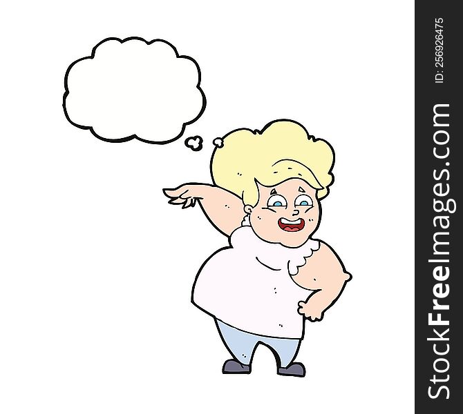 cartoon overweight woman with thought bubble