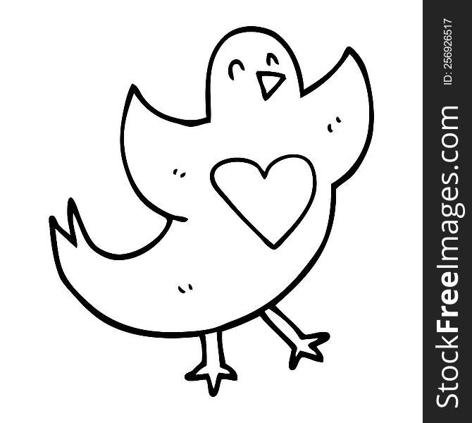 Line Drawing Cartoon Bird With Love Heart