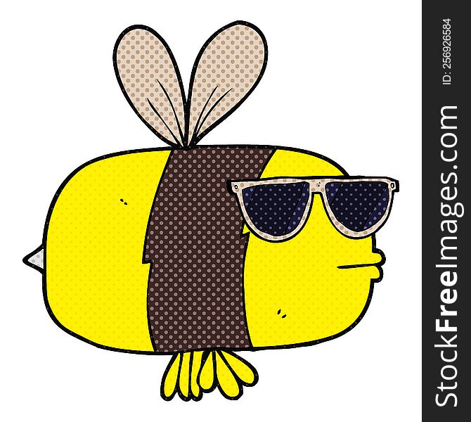 freehand drawn cartoon bee wearing sunglasses