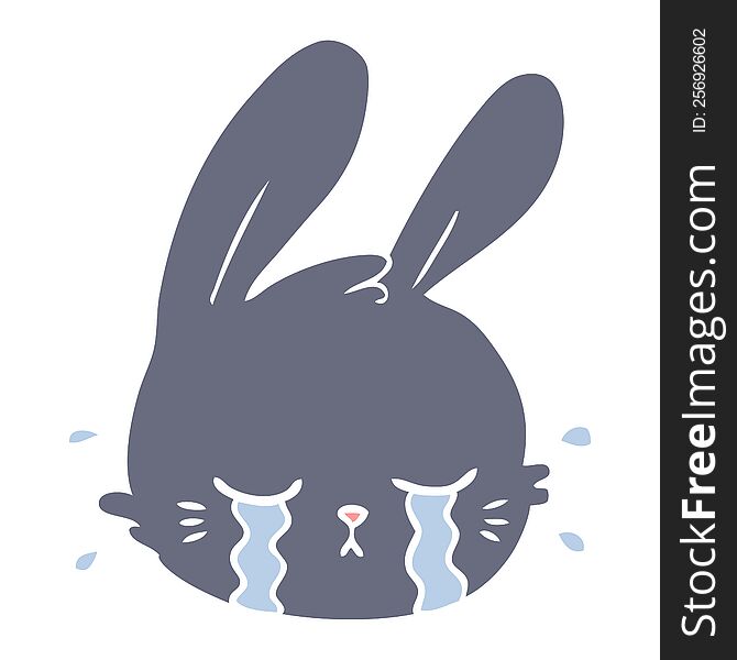 Flat Color Style Cartoon Rabbit Face Crying