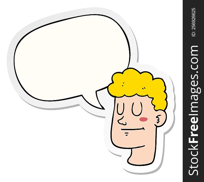 cartoon male face with speech bubble sticker. cartoon male face with speech bubble sticker