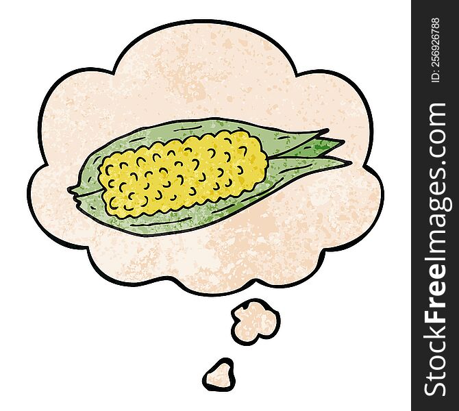 Cartoon Corn And Thought Bubble In Grunge Texture Pattern Style