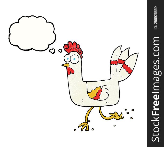 freehand drawn thought bubble textured cartoon chicken running