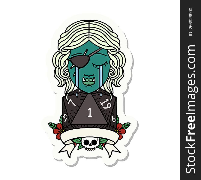 Crying Orc Rogue Character With Natural One Roll Sticker