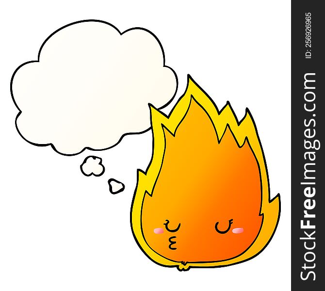 Cute Cartoon Fire And Thought Bubble In Smooth Gradient Style