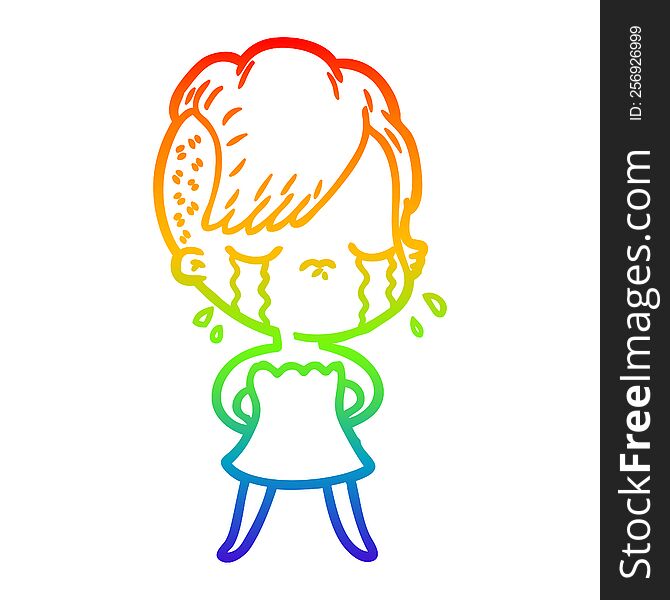 rainbow gradient line drawing of a cartoon crying girl