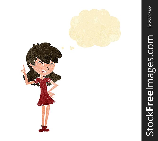 cartoon girl making point with thought bubble