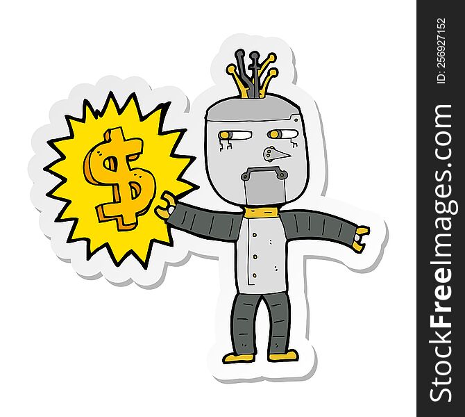 sticker of a cartoon robot with money symbol