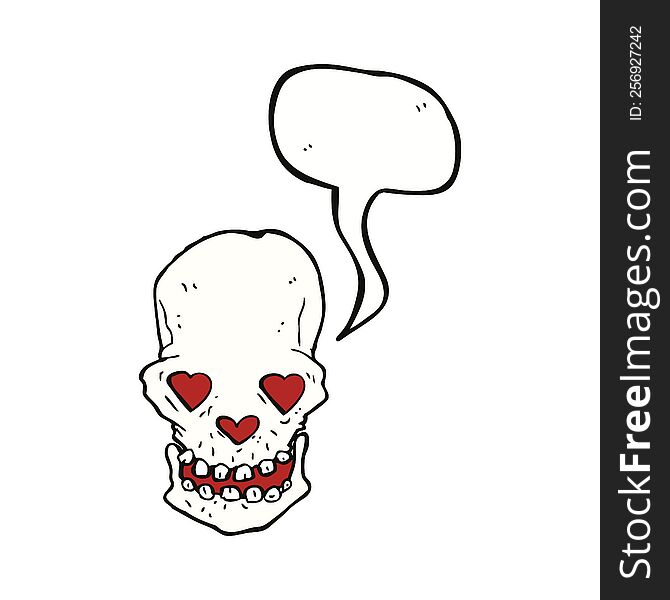 Cartoon Skull With Love Heart Eyes With Speech Bubble