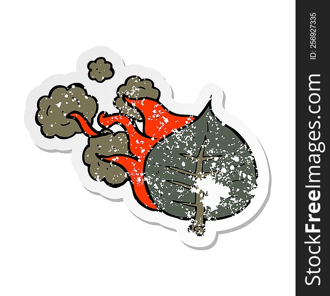 Retro Distressed Sticker Of A Cartoon Burning Leaf