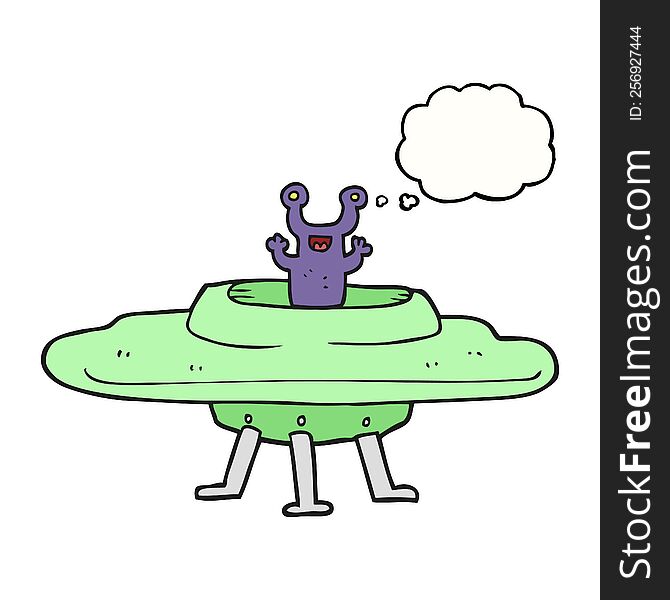 freehand drawn thought bubble cartoon flying saucer