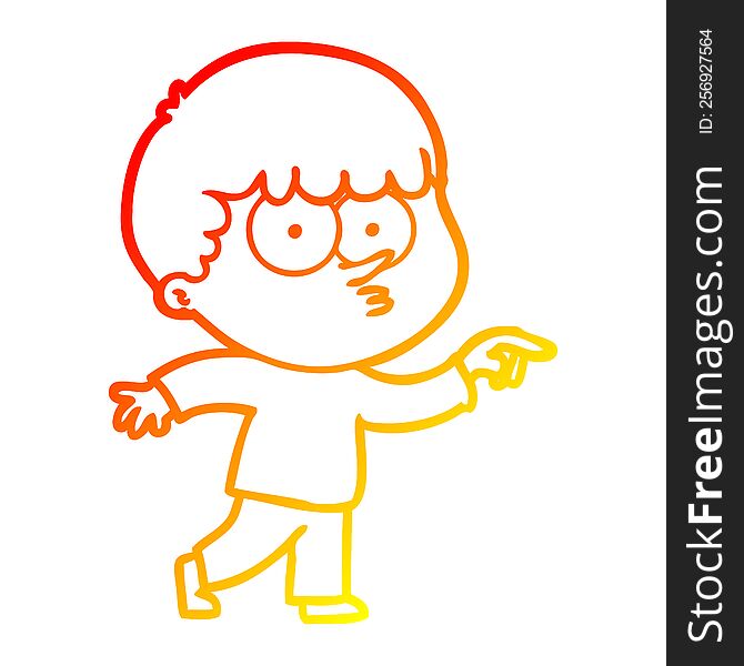 warm gradient line drawing of a cartoon curious boy