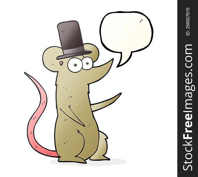 freehand drawn speech bubble cartoon mouse wearing top hat