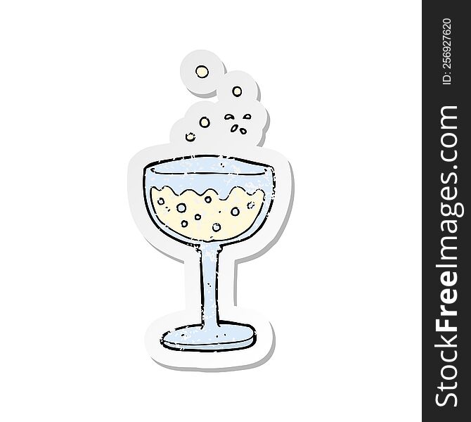 Retro Distressed Sticker Of A Cartoon Sparkling Wine