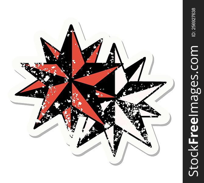 Traditional Distressed Sticker Tattoo Of Stars