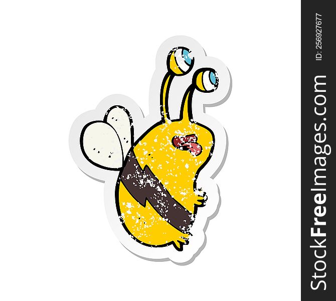 retro distressed sticker of a cartoon funny bee